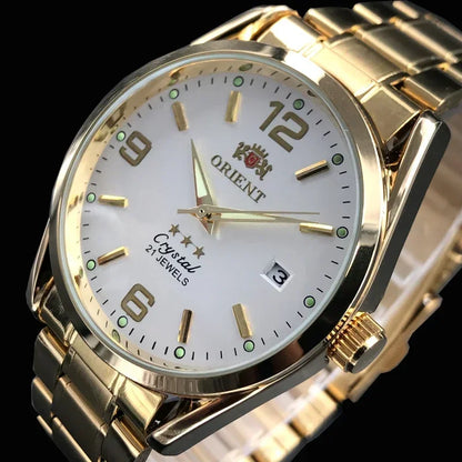 Relógio de pulso masculino Marca Oriente de luxo todo em aço automático mecânico tourbillon