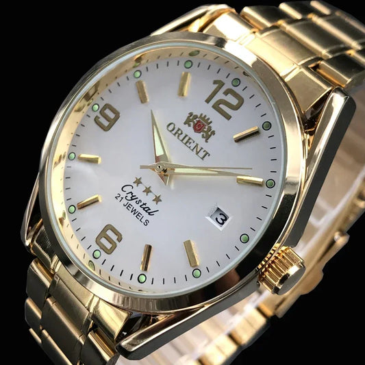 Relógio de pulso masculino Marca Oriente de luxo todo em aço automático mecânico tourbillon