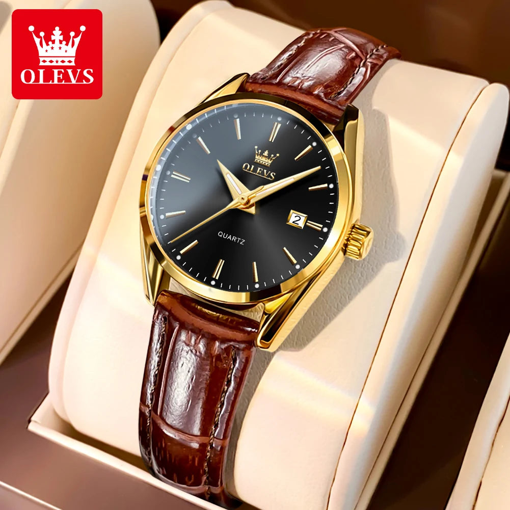Relógio Feminino e Masculino Elegante e Estilosa, Marca OLEVS de pulso de quartzo, à prova d'água, com pulseira de couro