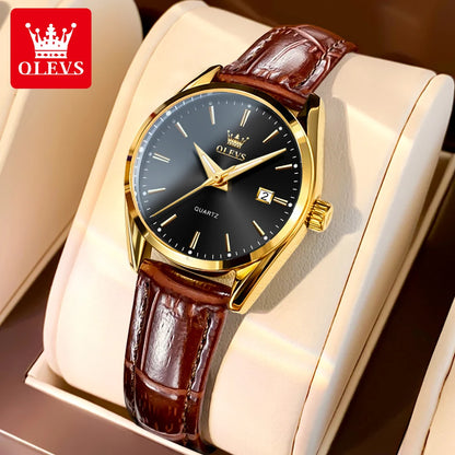 Relógio Feminino e Masculino Elegante e Estilosa, Marca OLEVS de pulso de quartzo, à prova d'água, com pulseira de couro