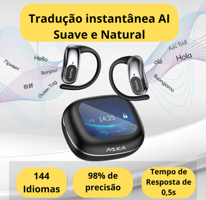 Fone de ouvido sem fio Bluetooth 5.4 PAXA OpenAirUltra com IA e tradução em tempo real, com chamada de alta fidelidade em HD, capaz de traduzir vários idiomas
